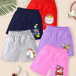 KUCHIPOO Cotton Blend Pack Of 5 Car & Unicorn Printed Shorts - Multi Colour-image-82