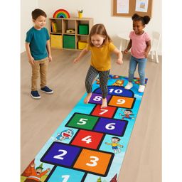 MUREN Hopscotch Play Mat for Kids Cartoon Printed Jumping Game Mat | Indoor & Outdoor Activity Rug | Soft, Foldable, Floor play Mat | Bright Colors & Fun Characters-image-3