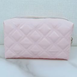 COZY VIBES Waterproof Diamond PU Leather Cosmetic Bag Portable Large Capacity Toiletry Bag Makeup Storage Zipper Bag- PACK OF 1- COLOR MAY VARY--29