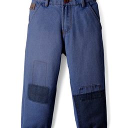 Little Kangaroos Woven Full Length Washed Denim Jeans With Patch Detailing - Blue-picture-23