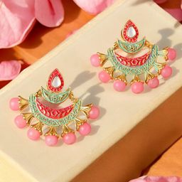 Anouk Artificial Beaded Cresent Shaped Meenakari Drop Earrings-2