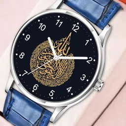 CSAMON Men Embellished Dial & Leather Straps Analogue Watch 1018SLV Islamic NUM04 BLU L_SH-image-6