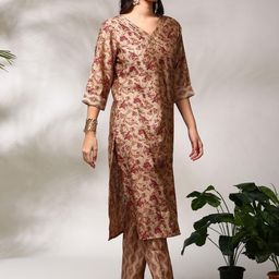 Anouk Maroon Floral Printed Straight Kurta With Trouser & Dupatta image 4