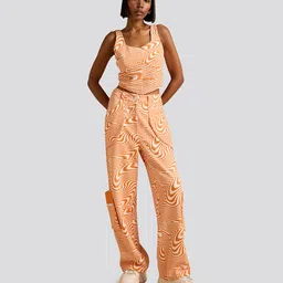 Muvazo Maze Mystique Printed Sleeveless Crop Top With Trousers Co-Ords-picture-24