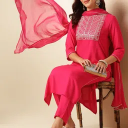 Anouk Floral Embroidered Regular Straight Kurta with Trousers & Dupatta-24