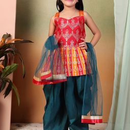 UFB Girls Floral Angrakha Top with Patiala & Dupatta Kurta Sets-39
