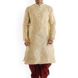 DEYANN Men Cream-Coloured & Maroon Solid Kurta with Dhoti Pants-picture-10