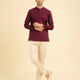 Manyavar Men Mandarin Collar Cotton Short Kurta-picture-21