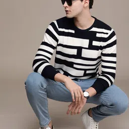 French Connection Pure Cotton Long Sleeves Knitted Striped Pullover-image-78