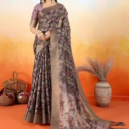 DIVASTRI Floral Printed Zari Banarasi Saree-image-70