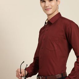 Hancock Men Burgundy Solid Slim Fit Pure Cotton Formal Shirt-image-24
