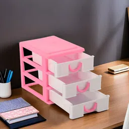 Kuber Industries White & Pink 3-Tier Drawer Stationary Organiser-22