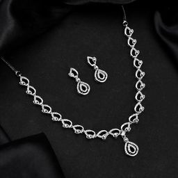 Voylla Sparkling Essentials Teardrop Dazzle American Diamond Necklace Set-picture-49
