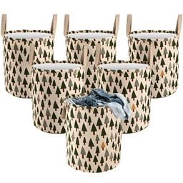 Kuber Industries Green & Beige 6 Pieces Printed Cotton Foldable Laundry Bag 60 L Each-37
