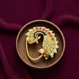 FEMMIBELLA Gold-Plated Artificial Stones Studded & Beaded Stud Nosepin-80