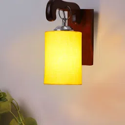 Devansh Yellow & Brown Textured Cylinder Shaped Wooden Wall Lamp-image-59