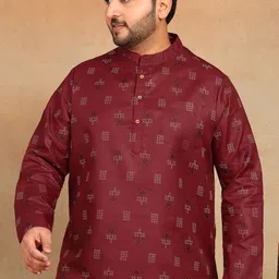 Sztori Plus Size Ethnic Motifs Printed Band Collar Thread Work Straight Short Kurtas-3
