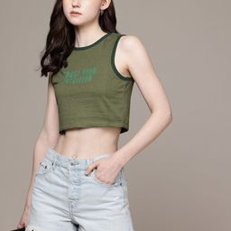 The Roadster Life Co. Typography Printed Slim Fit Crop T-shirt-image-77