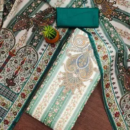 HERE&NOW Ethnic Motifs Printed Beads and Stones Organza Unstitched Dress Material-image-2