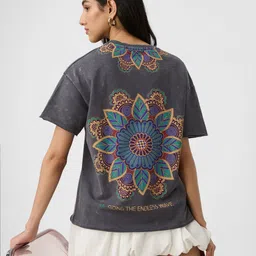 The Souled Store Women Floral Printed Round Neck Cotton Oversized T-shirt-picture-5
