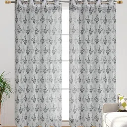 Galaxy Home Decor Grey & Transparent 2 Pieces Floral Printed Sheer Long Door Curtains-image-94