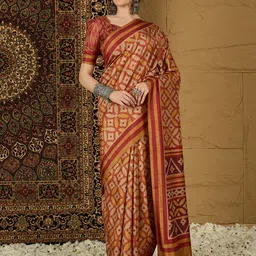 Saree mall Ethnic Motifs Silk Blend Designer Bagru Sarees-image-96