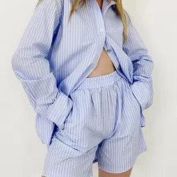 LULU & SKY Striped Shirt & Shorts Co-Ord Set-picture-1