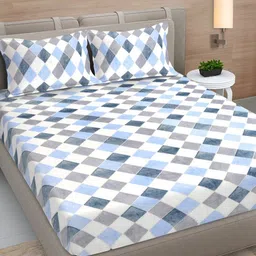 Myntra Elegant Homes Blue & White Geometric Woollen King Bedsheet Set 2.50 m X 2.25 m-image-43