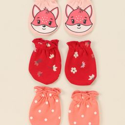 Babyhug 100% Cotton Mittens Pack Of 3 - Red Pink-image-71