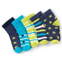 Cute Walk by Babyhug Anti Bacterial Ankle Length Designer Socks Pack of 5 - Multicolour-image-64