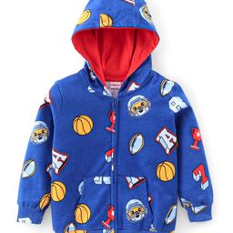 Babyhug Cotton Knit Full Sleeves Hooded Sweat Jacket with Front Zipper Sports Print - Navy Blue-image-54