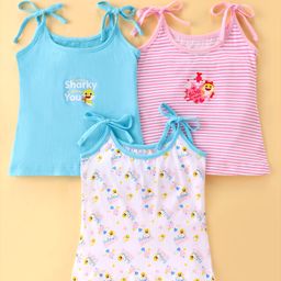 Bodycare Cotton Knit Sleeveless Slips with Striped & Baby Shark Print Pack of 3 - Multicolour-picture-13