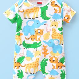 Babyhug 100% Cotton Knit Half Sleeves Romper Animal Print - Multicolor-image-54