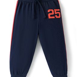 Babyhug Cotton Knit Full Length Lounge Pant with Text Print - Navy Blue-image-22