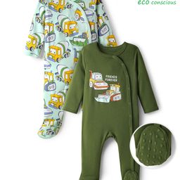 Babyoye 100% Cotton With Eco Jiva Finish Full Sleeves Construction Vehicles Printed Sleep Suits Pack Of 2 - Multicolor-image-52