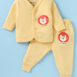 Bodycare Cotton Knit Full Sleeves Thermal Vest & Pant Set With Lion Print - Lemon Yellow-image-97