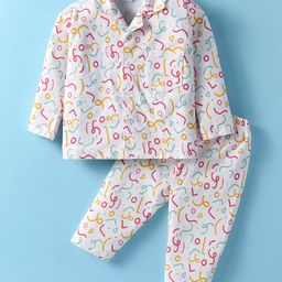 Ben Benny Interlock Knit Full Sleeves Printed Night Suit - Off White-image-93