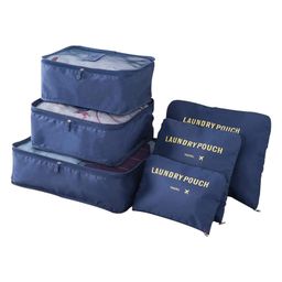 House of Quirk Travel Storage Clothes Packing Cubes Space Savers Bags  Set of 6 Cosmetics Underwear Socks Shoes Organizer Pouch-Navy Blue-picture-15