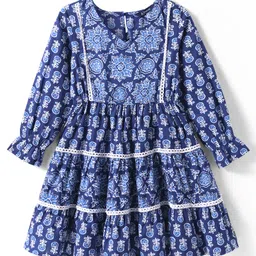 Pine Kids Woven Full Sleeves Tiered Ethnic Dress with Floral Print - Navy Blue-picture-44