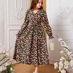 Bolly Lounge Cotton Blend Full Sleeves Floral Printed Dress - Black-image-97