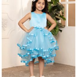 Toy Balloon Kids Net Sleeveless Bow Applique Detailed Layered High Low Dress - Sky Blue-image-87