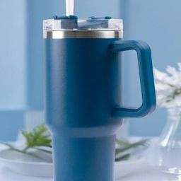 Yellow Bee Stainless Steel Tumbler with Handle and Straw Lid for Boys 1225ml, Blue-image-101