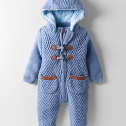 Yellow Apple Knit Full Sleeves Hooded Winter Wear Romper - Blue-image-84