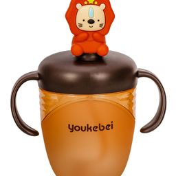Adore Simbha- The Silicon Straw Sipper with Gravity Ball & Twin Handle 210ml - Brown-1