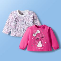 Doodle Poodle 100% Cotton Knit Full Sleeves Top with Heart & Lovely Girl Text Print Pack of 2 - Carmine Rose & Bright White-picture-4