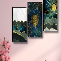 Aura White & Black 3 Pieces Floral And Botanical Printed Wood Wall Art-86
