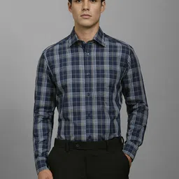 Louis Philippe Men Classic FitSpread Collar Tartan Checked Cotton Linen Formal Shirt-image-92