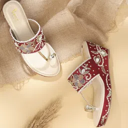 V-WALK Women Embellished Ethnic Platform Sandals-image-32
