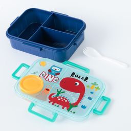 ZOE Portable Lunch Box With Spoon and Fork Dino Print - Blue image 4
