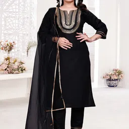 PATDOM Women Floral Embroidered Regular Sequinned Straight Kurta Trousers With Dupatta-18